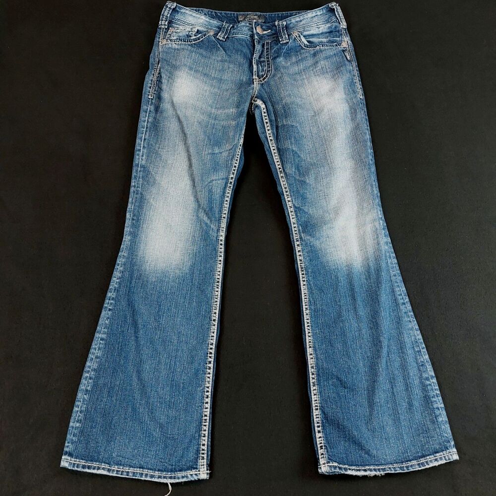 Silver Suki Surplus Bootcut Jeans Women's 32x32 (Fit 34x31) Blue Flap Pockets - Picture 3 of 9